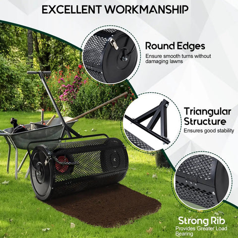 Beast Compost And Peat Moss Spreader For Lawns And Gardens With 2 In 1 ATV And T Shaped Handle 16 In Wide By 48 In Long
