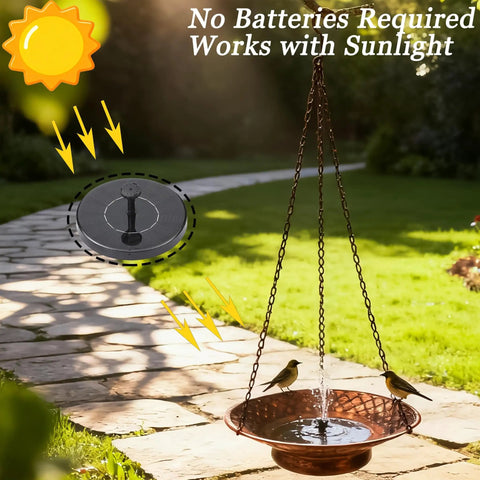 12.6 Inch Hanging Solar Bird Bath Fountain With Bronze Finish Sun Powered Bird Bath For Garden Patio And Lawn Decor Outdoor Hanging Bird Fountain That Attracts Hummingbirds And Songbirds with birds drinking