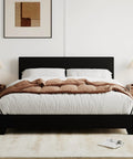 Queen Size Faux Leather Bed Frame With Adjustable Headboard In Sleek Black, Heavy Duty Support And Waterproof Upholstery delivering comfort in a styled bedroom.