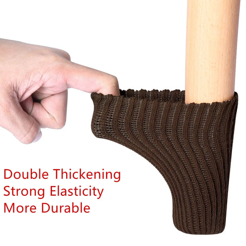 Finger stretching Coffee Knit Furniture Leg Socks Set, Double Thick Elastic Chair Leg Covers on wooden chair leg