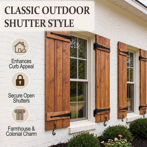 Steel Blind Shutter Hinges 4 Pack 11.75 Inch Black Wrought Iron Offset Pintle Strap Hinges With 2 S Hooks Heavy Duty Rust Resistant Hardware Kit Built To Last Tough As Nails Indoor Outdoor Use on wood shutters