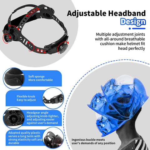 Auto Darkening Welding Helmet With Solar Power And Large Viewing Area, adjustable headband design, soft cushion