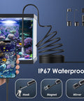 Aquarium inspection using Endoscope Camera With Light 1920P HD Borescope with 16.4 ft semi-rigid cable, IP67 waterproof.