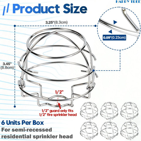Product size illustration for Six Pack Chrome Plated Fire Sprinkler Head Guard Cages for 1/2 Recessed Sidewall Sprinklers.