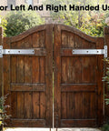 Four Pack 12 Inch Stainless Steel Strap Hinges Heavy Duty Gate Hardware For Sheds Barns And Swing Doors Silver Finish mounted on wooden gate.