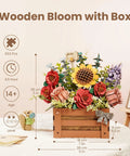 3D Wooden Bloom Box Puzzle Desktop Bouquet Kit For Adults, Intricately Carved Flowers, Dope Home Decor Wood Craft Set, on table