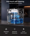 Fast Countertop Ice Maker Turns Out Eight Bullet Shaped Cubes In Six Minutes With auto-clean feature and visible water flow.