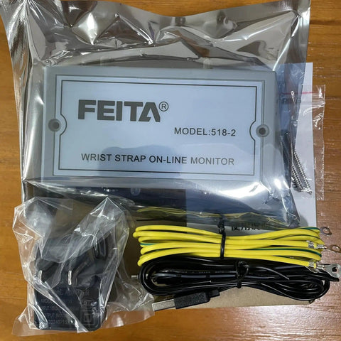 ESD Wrist Strap Online Monitor 518-2 Dual Constant Anti Static Wristband Alarm Tester packaged with cables