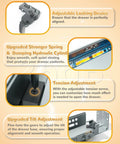 One Pair 15 Inch 5D Undermount Soft Close Drawer Slides With Full Extension, Locking Device, Rear Mount Brackets, Concealed Bottom Mount Rails, Face Frame Cabinet Runners, 100 Lb Load Capacity, Plus Easy 5D Tilt And Height Adjust. Adjustable locking device for drawer slides.