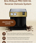 Brio RObust PRO 500 GL Reverse Osmosis System with gauges, perfect for coffee filtration and high efficiency.