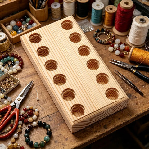 Wood Pliers Holder With Multi Slot Rack For Beading Tools And Hand Tools Durable Bead Tool Organizer on wooden workbench