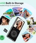 Bluetooth Mp3 Player With Auto Reconnect Five Point Four One Point Eight Inch Screen 64GB Memory Built In Speaker Micro SD