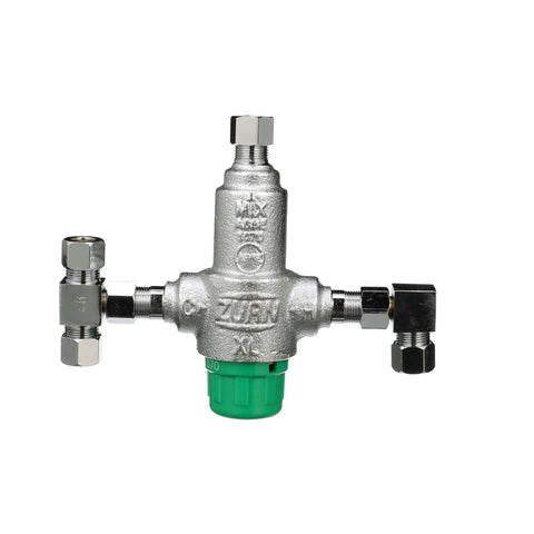 Thermostatic Mixing Valve 3/8 Inch With 4 Port Compression Fittings, Anti-Scald Water Valve For Home Plumbing, Inlet Checks And Strainers