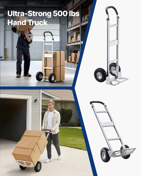 Heavy Duty Aluminum Hand Truck Dolly With Non Slip Wheels And Handle, 500 Lb Capacity Portable Trolley in use indoors and outdoors
