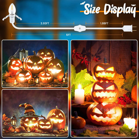 Clip In LED Light Cord 6ft With On Off Switch No Fuss Replacement Blow Mold Lamp Cord for Halloween pumpkin lights display