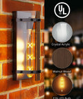 Industrial Wall Sconces Set Of Two With Walnut Wood And Black Metal Vintage Rustic Lantern Style Wall Lighting Fixtures E26 Base 2700K Bulbs Perfect For Cozy Vibes In Bedroom Living Room Dining Room Foyers And Hallways, featuring crystal acrylic and UL certification.