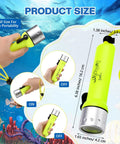 4 Pack 1000 Lumen T6 LED Diving Flashlights With Lanyards Waterproof Underwater Torch For Snorkeling And Scuba Submersible Light For Night Dives And Outdoor Water Sports Green, showing product size with hand holding flashlight.