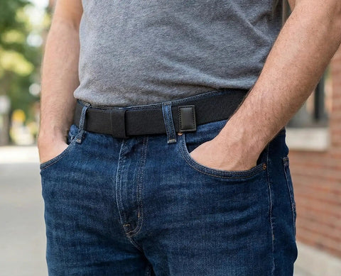Flexible Black Nylon Belt With Adjustable Hook And Loop Closure No Buckle No Metal For TSA Approved Wear Fits Through Most Pants And Jeans Loops Ideal For Casual Or Work Outfits