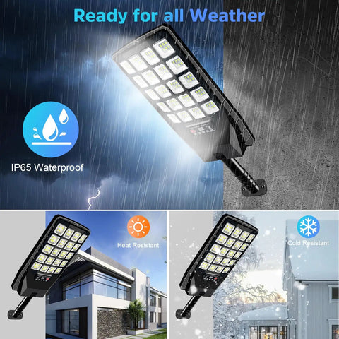 Two Pack Heavy Duty Solar Street Lights Waterproof Outdoor Lighting Cranks Out Serious Brightness With 6500K Daylight Led Beams And Wide Angle Coverage For Parking Lots Or Yards Includes Motion Sensor Remote And Dusk To Dawn To Light Up The Block