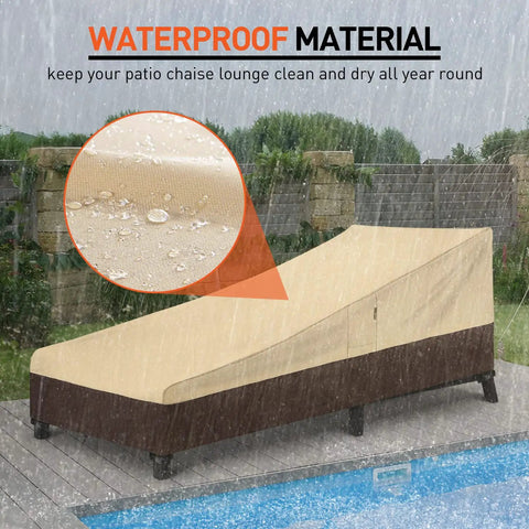 Two Pack Waterproof Outdoor Chaise Lounge Covers Heavy Duty Patio Furniture Covers For All Weather Protection Beige And Brown 80 Inch Length By 32 Inch Width By 25 Inch Height Fits Up To 78 Inch Long Loungers