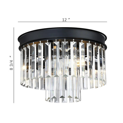 Two Tier Crystal Flush Mount Ceiling Light With Black Finish Real K9 Crystals Close To Ceiling Fixture diagram