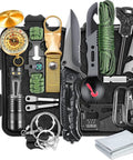 19 In 1 Survival Gear Kit For Men Dad Husband Emergency Tools Camping Accessories Fishing Hunting Gift For Outdoors Lovers Birthday Stocking Stuffers Cool Gadget Camping Essentials, shown with knife, compass, whistle, and rope in a compact black case.
