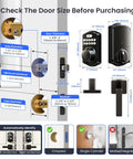 Diagram showing measurements and installation guide for Built In WiFi Fingerprint Smart Lock With Lever Handle Set No Hub Needed