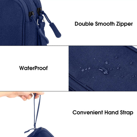 Close-up of Grab And Go Waterproof Double Layer Cable Organizer Pouch, showing double zipper, waterproof material, and hand strap.