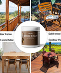 A Super Slick Water Based Wood Stain And Sealer In One Dark Oak Shade With Complete Brush Kit on outdoor furniture and floors.