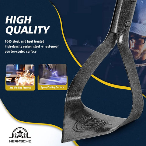 Workhorse Triangle Garden Hoe With Long Adjustable Handle 38.8 To 52.7 Inches Carbon Steel Weeder Cultivator close-up showing blade