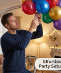 Ultimate Balloon Arch Kit With 6 Heavy Duty Clear Clamps And 100 Premium Long透明 Balloons For Epic Birthday Weddings And Party Decorations, man clipping balloons to arch