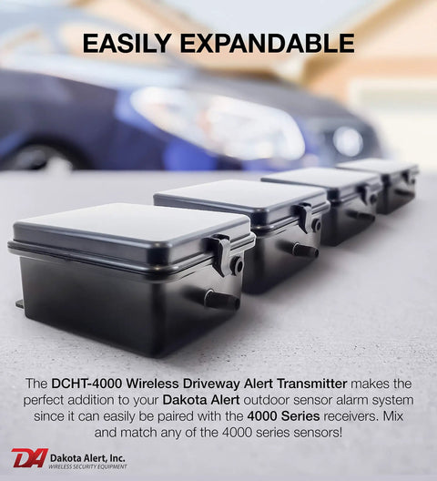 One Mile Wireless Driveway Alarm Sensor With Heavy Duty Rubber Hose 25 Ft No Brainer Setup Works With Any Dakota Alert 4000 Series Transmitter Or Receiver Real Time Alerts For Easy Driveway Security, black transmitters