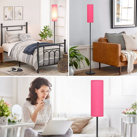 Pink Shade Floor Lamp For Living Room And Bedroom, Tall 65 Inch Standing Lamp With Black Iron Pole, Totally Sleek Minimalist Modern Decor, E26 Bulb Compatible For Home Office.