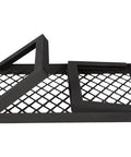 Heavy-Duty Portable Camping Grill Grate For Open Flame Cooking, foldable black steel mesh with legs folded