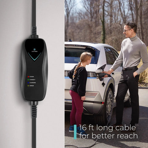 Level 1 J1772 EV Charger With WiFi Control 120V 15 Amp NEMA 5 15 Plug 16 Foot Extension Cord charging EV with family