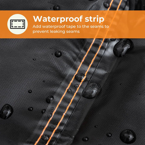Close-up of All Weather 6 Ft Picnic Table Cover With Waterproof 420D Oxford Cloth showing waterproof seams and water droplets.