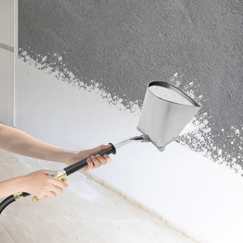 Heavy Duty Four Jet Pneumatic Cement Stucco Sprayer Gun With Upward Angle Nozzle applying texture to a ceiling.
