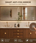 Gimme This Dope 60 Inch Freestanding Double Sink Bathroom Vanity Built From Solid Wood With Dual Stone Basins Smart Anti Fog Mirror and touch feature.