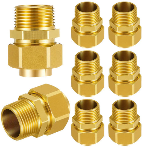 8 Pack 3/4 Inch NPT Brass Pipe Fittings Set With CSST Male NPT Adapters Threaded Hex Nipples Gas Connectors in golden finish