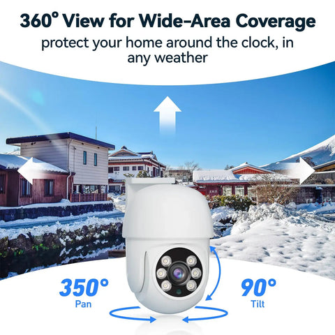 Outdoor Wired Security Camera System Kit With 4 Pan Tilt CCTV Cameras And 4 Channel 5MP Lite AHD TVI DVR 500GB HDD in snowy yard