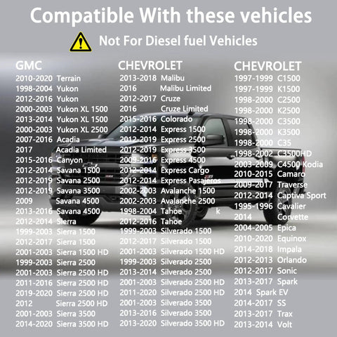 Locking Gas Cap Replacement For Chevy GMC Silverado Cruze Malibu Tahoe Equinox Terrain Sierra Savana Acadia Buick Cadillac Lexus And More vehicle compatibility chart