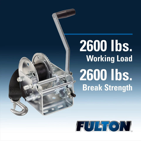 Two Speed Trailer Winch 2,600 Lbs Capacity with 20 Ft Strap and 10 Inch Comfort Grip Handle for Boat and Utility Trailers