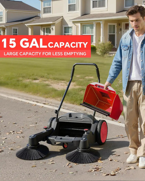 Heavy Duty 43 Inch Walk Behind Floor Sweeper Machine Great For Warehouses Driveways And Commercial Spaces with 15-gallon hopper