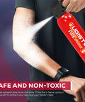 Red fire extinguisher sprayed on arm demonstrating Water Based 620ml Mini Fire Extinguishers 2 Pack For Home And Car Kitchen Boat And Truck Portable Fire Suppression Prevents Reignition Easy To Use Spray For Quick Safety In Any Room Or Vehicle.