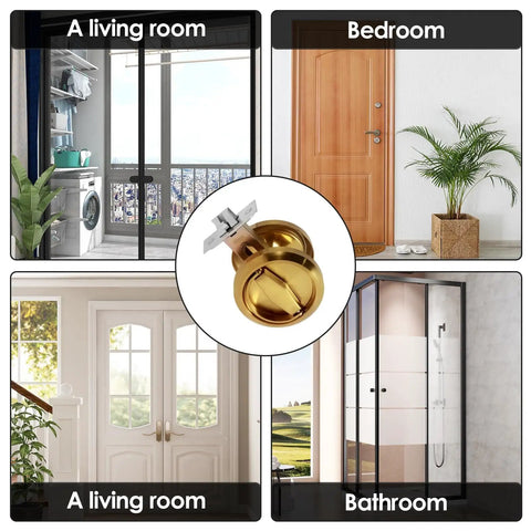 Round Recessed Door Lock Set With Privacy Knob And Hidden Cup Handle Stainless Steel Keyless Recessed Door Pull Latch Knob Vintage Style Bedroom Privacy Knobs For Pocket Doors In Golden Finish shown with various room settings