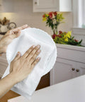Person using Bar Mop Towels Bulk Pack 24 16 By 19 Inches Absorbent Durable Cotton Cleaning Rags For Kitchen Restaurant Bar