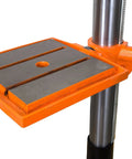 Smooth Cranking Floor Standing Drill Press 13 Amp With Fourteen Inch Pivoting Cast Iron Table close-up of cast iron table with slotted design