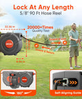 Image of 90 Foot Retractable Garden Hose Reel with Automatic Rewind, Five Eighth Inch Hose, Lock At Any Length in use.