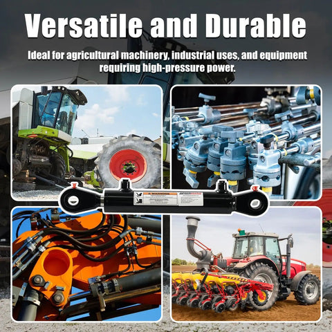 Double Acting Hydraulic Cylinder With Swivel Eye Workhorse For Tough Jobs 2 Inch Bore 10 Inch Stroke 3000 PSI illustrated in machinery