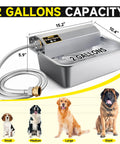 Slick Automatic Dog Water Dispenser With Hella Sturdy Two Gallon Stainless Steel Bowl For Indoor Outdoor Setup with 2 gallons capacity.